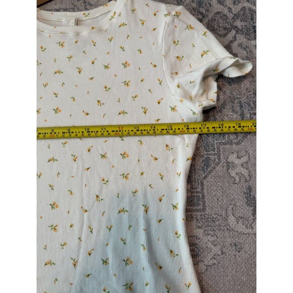 Skims Women's Ribbed Cotton White Floral Short Sleeve Top XL Dainty Casual - Picture 8 of 10